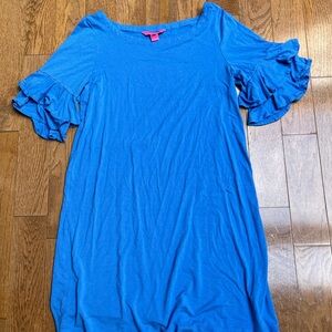 Medium Lilly Pulitzer Vibrant Blue Ruffle Sleeve TShirt Dress